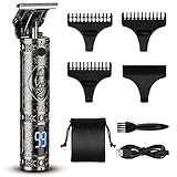 MOULEI Professionelle Haarschneidemaschine, kabellos, wiederaufladbar, mit T-Klinge, Bartschneider aus Leder mit 3 Kämmen, für Heim und Friseur