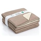 Moon Doubleface Kuscheldecke, Wohndecke aus Baumwollmischung - ca. 150x200 cm mit geketteltem Rand (beige/Dunkelbeige)