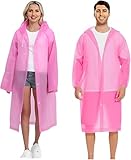 Wasserdichter Regenponcho, 2 Stück,leichter, wiederverwendbarer Regenmantel mit Kapuze, tragbarer Notfall-Poncho für Erwachsene, Familie, Wandern, Radfahren, Camping(Rosa+Rosa)