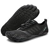 WateLves Damen Herren Barfußschuhe Wasserschuhe Aquaschuhe Badeschuhe Fitnessschuhe rutschfest Sohle Breiter Zehenbox(Schwarz,43EU