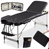 Arebos Mobile Massageliege 3 Zonen, Massagetisch, Massageliege klappbar, höhenverstellbare Aluminium Massagebett Kosmetikliege tragbar inkl. Zubehör, Kopfstütze, Armlehne und Tragetasche, Schwarz