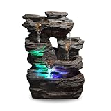 Zen’Light - Zimmerbrunnen Pietra - Steinoptik aus Kunstharz mit Bunten Lichteffekten - Moderne Zen Deko, Meditation & Entspannung - Glücksbringer - H35cm