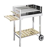 GLÜHZONE HKG 500, Grill XXL Edelstahl Grillwagen, Holzkohlegrill fahrbar mit Holzablage, 4-fach höhenverstellbarer großer Grillrost, langlebig