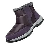 Damenstiefel, knöchelhoch, warm, Plüsch, Hirschaufdruck, flache runde Zehenpartie, faule Wildlederschuhe, Schneestiefel für Damen, violett, 39.5 EU