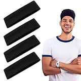 Irtyif Stirnband Herren, 4 Stück Haarband Herren, Schweißband Stirn, Stirnband Sport, für Laufen, Joggen, Tennis, Fußball, Radfahren(Schwarz)
