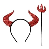 Teufelshörner Haarreif - Roter Glitzer Mit Dreizack, Süße Funkelnde Ohren Zur Halloween-Party | Stabile & Bequeme Kostümdekoration Bei Rollenspielen Für Damen, Herren Und Geisterfest-Feiern