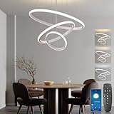 BRIMETI Pendelleuchte Esstisch Esstischlampe,50cm Höhenverstellbar Esszimmerlampen 45W 3-flammig Hängeleuchte Dimmbar Mit Fernbedienung LED Hängelampe Wohnzimmer Esszimmer Küchen Bar Leuchten (Weiß)