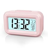 Vicloon Wecker Digital,LCD Display Tischuhr mit Snooze,12/24 Stunden,Datum,Temperaturanzeige,Timer-Funktion,Batteriebetrieben für Schlafzimmer Home Office Reisen(Rosa)