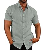 Hemd Herren Sommer Kurzarm Business Slim Fit Casual Urlaub Strandhemd Baumwolle Umlegekragen Freizeithemd Männer Button Down Shirt (Hellgrün, XL)