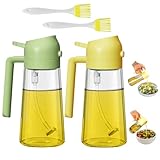 2-in-1 Ölsprüher für Speiseöl [470ml] Premium Glas-Sprühflasche mit Weitwinkeldüse | Tropffreier Ölzerstäuber für Heißluftfritteuse, Grill & Salat | 2er Set (Grün & Orange)