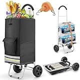 Einkaufstrolley, Klappbarer bis 50kg Einkaufswagen Wasserdichter 75L Einkaufstasche Shoppingtrolley mit Spritzplatte Handwagen für Einkaufen oder Transportieren von Waren, 2 Geräuschlos Räder