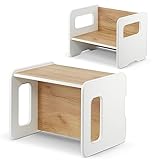 defiPad Sitzbank für Kinder | Kindersitzbank durch Drehen als Kindertisch verwendbar | Sitzbank Holz mit 2 Sitzhöhen | Kinder Tisch Funktion | Kindersitzgruppe Element |