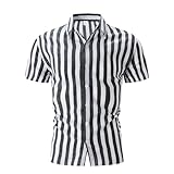Gestreiftes Hemd Herren Kurzarm Kurzarmhemd Sommer Button Down Hemden Rever Slim Fit Große Größe Sommerhemd Einfarbig Regular Herrenhemd Bequeme Freizeithemden Freizeit Leinenhemd