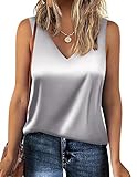 Zeagoo Sommer Damen Satin Tank Tops V Ausschnitt Seidenbluse Cami Ärmellose Tshirt Oberteile Grau M