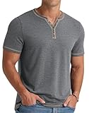 NITAGUT T-Shirts for Herren Kurzarm V-Ausschnitt Knopfleiste Männer Henley Tee Shirts Sommer Lässige Slim Fit Tops,Dunkelgrau,XL