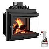 KRATKI Kamineinsatz Gusseisen Simple rechts 8 kW Ø 150 mit Kaminscheibenreiniger