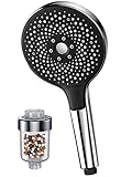SREWOHS Duschkopf Wassersparend mit Filter - Economy Duschkopf Regendusche Druck steigend mit 4 Strahlarten, Handbrause Hochdruck (Duschkopf ohne Schlauch), Chrom