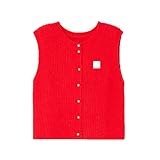 DELIMALI Damen-Strickweste, Y2K, V-Ausschnitt, ärmellos, Knopfleiste, gehäkelt, Ausgehen, Tops, Pullover, Weste, Tank-Tops, Cardigan, Weste, E-Rot, L