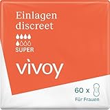 Vivoy Discreet Super - 60 Einlagen im Monatspaket (6 x 10 Stück) - bei mittlerer Blasenschwäche und Inkontinenz - Hygieneeinlagen für Frauen einzeln verpackt