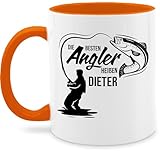 Tasse Tassen 325ml - Besten Angler - Vatertagsgeschenk Angeln Angelzubehör personalisiert mit Namen Angelgeschenkideen Geschenke für Angler Angel Geschenk für Männer Fischer - 325 ml - Orange