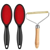 Fusselbürste Kleidung, 3-teiliges Set Mit 2 Schwarzen Fusselbürsten Und 1 Holzgriff Fusselentferner, Ideal Für Kleiderbürste Und Tierhaarentferner, Flusenbürste Für Textilien Und Polster