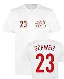 WM EM Trikot - Schweiz 23 - Herren T-Shirt - Weiss/Rot Gr. S