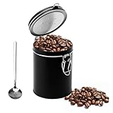 Kaffeedose Edelstahl Luftdicht mit Ventil – 1L Vakuum Kaffeebehälter Schwarz für Frischhaltung – Aromaschutz Vorratsdose mit Deckel für Kaffeebohnen Pulver Tee Nüsse Aufbewahrung