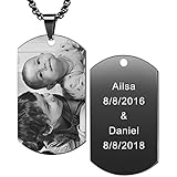 MeMeDIY Personalisierte Dog-tag Anhänger Halskette Gravur Text/Fotos Männer Frauen Memorial Edelstahl Schmuck. Bündel mit verstellbarer Kette, Schlüsselbund, Schalldämpfer. (Schwarze)