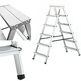 DRABEST Trittleiter Klapptritt Alu Leiter Klappbar Beidseitig Mehrzweckleiter 2 x 6 Stufig bis 125 kg Belastbar