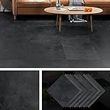 Livelynine 16 Fliesen PVC Bodenbelag Fliesenoptik Küche Wasserdicht Bodenbelag Bad Bodenfliesen Selbstklebend 30x30 Vinylboden Selbstklebend Anthrazit Dunkelgrau PVC Boden für Badezimmer Wohnung Räume