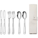 Vobumix 6-teiliges Campingbesteck-Set Aus Edelstahl, Tragbares Reise-Picknick-utensilien, Gabel, Löffel, Messer, Outdoor-Geschirr Zum Wandern