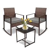 YIYAN 3-teiliges Schaukel-Bistro-Set, Outdoor-Schaukelstuhl-Möbel-Set, PE-Geflecht, Outdoor-Wippstuhl mit Couchtisch und waschbarem Kissen (grau)