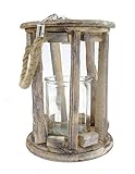 DARO DEKO Holz-Laterne mit Kerzenglas und Seil-Griff L - Ø 19 x 26cm