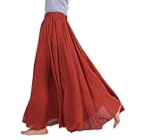 FEOYA Boho Baumwolle Leinen Maxi Rock Double Layer Elastische Taille Langen Rock Strand Festlich Freizeit Sommerrock