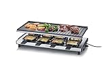 SEVERIN Raclette-Grill, Raclette mit großer antihaftbeschichteter Grillplatte und 8 Raclette Pfännchen, Tischgrill für bis zu 8 Personen, 1.700 W Leistung, Edelstahl-schwarz, RG 2375