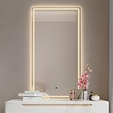 WZWZEN LED-Badezimmerspiegel Rahmenlos Rechteckig Mit Beleuchtetem Schminkspiegel, Dimmbarer Wandsensor Spiegel, Für Schlafzimmer Badezimmer Wohnzimmer Eingangsbereich(60 * 90cm/23.6 * 35.4in)