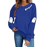 Sportliches Damen-Sweatshirt für Damen, Halloween-Sweatshirt, Herbst, langärmelig, bestickter Pullover, Tops, Trainingsjacke (blau, L)