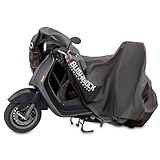 BUSHBOCK® Premium Abdeckplane für Motorräder/Motorroller mit Topcase - Kein Aufreißen mehr! - wasserdichte Abdeckhaube - Motorradplane