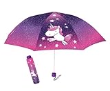 Einhorn Regenschirm Kinder – Taschenschirm, windfest mit manueller Öffnung – wasserabweisendes Polyester, Ø ca. 100 cm – kompakter Kinderschirm mit Einhorn-Motiv für Schule & unterwegs