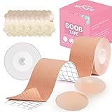 WuNian Klebe BH Push Up Boob Brust Tape für Grosse Brüste - Mit 1 Paar Wiederverwendbare Unsichtbar Silikon Nipple Cover, 10 Paar Nippelpads und 36 Fashion Tape