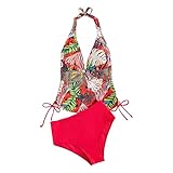 MAIGOIN Badekleid Boyleg Badeanzug Damen Übergröße Bademode für Damen Sporttraining Badeanzug Sarong Wrap Shapewear Bademode Ausgehen Kleid Damen Tankini Bademode Sets Umstandsbademode, rot, XL