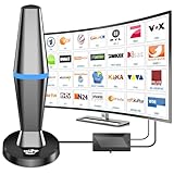 DVBT2 Antenne, zimmerantenne DVB-T & DVB-T2 Antennen mit Verstärker, Großer Reichweite und 360° Empfang, Zimmerantenne für Fernseher mit Starkem Magnetfuß, Geeignet für 4K 1080p & Alle TV-Geräte