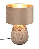 Reality Leuchten Tischleuchte Kiran R51231061, Sockel Keramik Grau, Schirm Samt Beige/goldfarbig, exkl. 1x E27