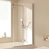 EMKE Badewanne Duschwand für Badewanne 70x140 cm, Badewannenaufsatz Faltbar Duschtrennwand für Badewanne Badewannenfaltwand 6 mm Sicherheitsglas Duschabtrennung Badewanne