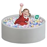 Zedachica Bällebad Baby 90Cmx30Cm Schaumstoff Rund Bällebad Kinder Baby ab 1 Jahr für Innen und Außenbereich Mädchen und Jungen, (Grau, Ohne Bälle)