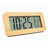 Nachttisch Uhr, Wecker Batteriebetrieben, Digital Uhr Mit Temperaturanzeige und Luftfeuchtigkeit Großes Display, Braun Mini Wecker Digital Holz Led mit Ohne Ticken, Uhr für Arbeitszimmer und Büro