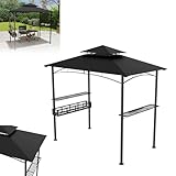 XINZI Grillpavillon 245x153x250 cm mit Doppeldach, Metallrahmen & Polyester Dach, inkl. Ablagekorb & Haken, BBQ Pavillon Überdachung mit UV-Schutz & Rauchabzug für Garten Terrasse, Schwarz