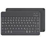 Emetok Deutsche Bluetooth Tastatur für iPad Air/Pro/Mini/10.9/10.2/9.7/iPhone/Android, Vergrößerte Tastenkappen, Wiederaufladbar, QWERTZ, Tragbare Kabellose, Ultra-dünn, Schwarz