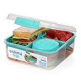 Sistema Bento Box TO GO Brotdose mit Fächern | 1,25 L Lunchbox mit Joghurt-/Fruchtbehälter | für Kinder & Erwachsene l | BPA-frei | Minty Teal [21685-8T], Mintgrün