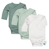 LaLoona Wickelbody Langarm 3er Pack - Baby Body Set aus Baumwolle, Langarmbody mit Knöpfen, OEKO-TEX® Standard 100 geprüft - 62-68 - Grün